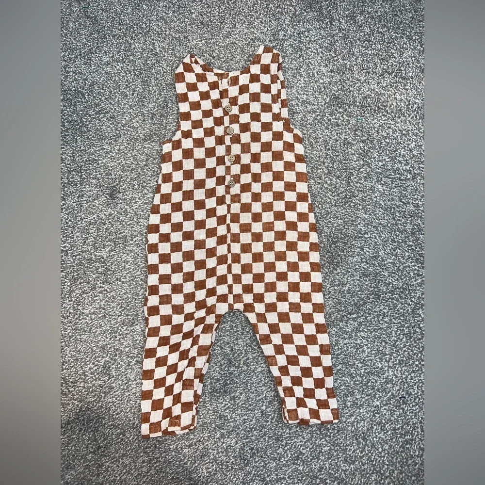 Rylee + Cru - Linen Jumpsuit - Camel Checkered Toddler Jumpsuit